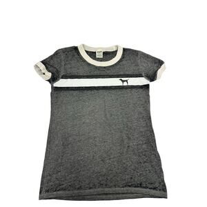 Victoria’s Secret PINK Ringer Tee XS - Gray & White Dog Logo
